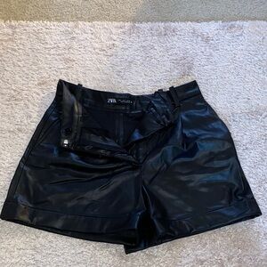 Zara High Waist Black Faux Leather Shorts